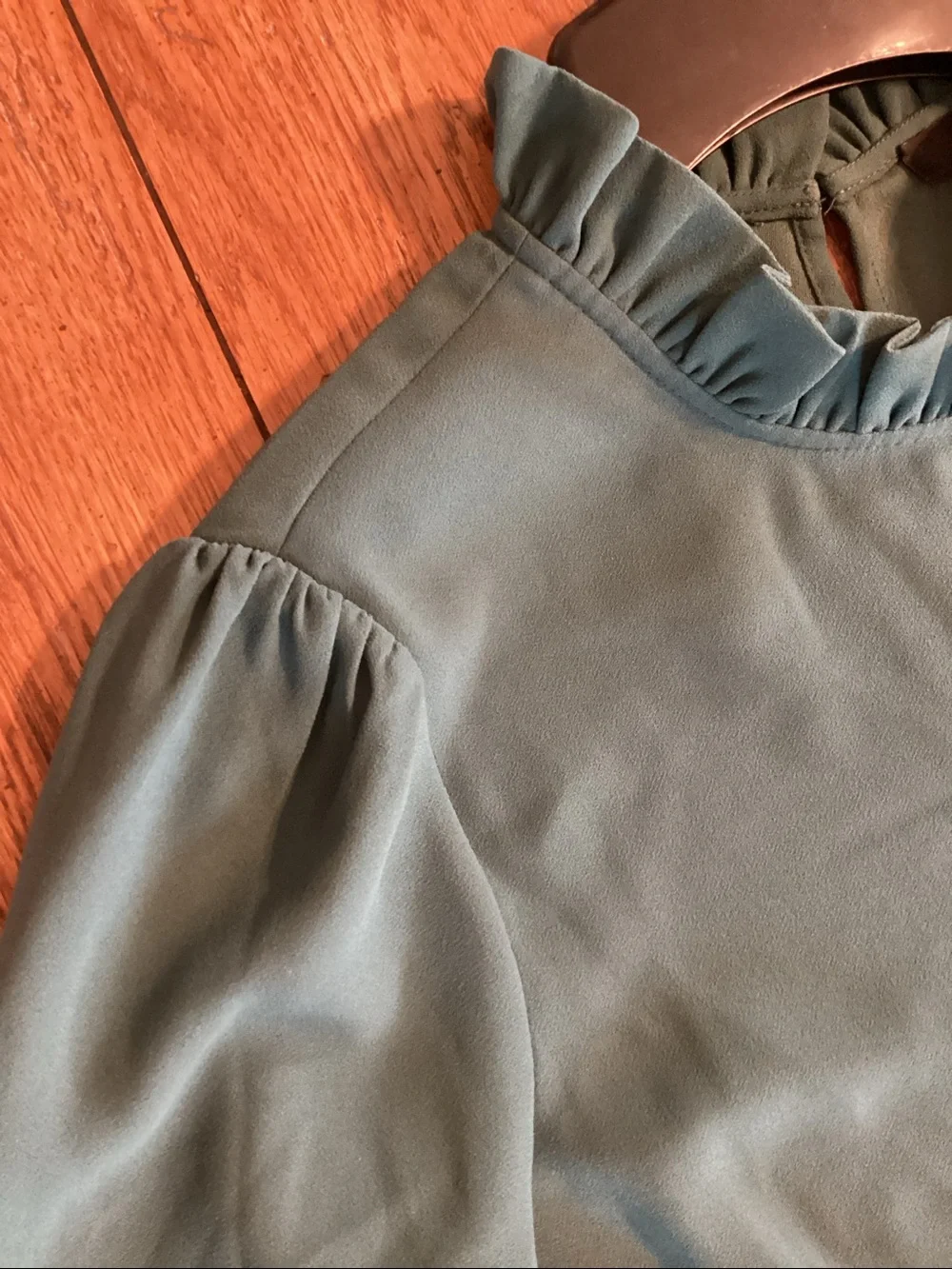 J. Crew Ruffle Neck Long Sleeve Top Green. Women’s size medium